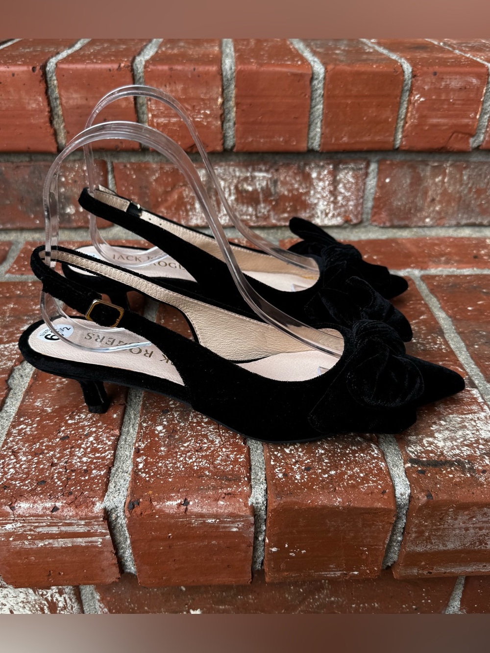 Jack Rogers Debra Black Velvet Bow Slingback Kitten Heel Pumps Women Size 6.5